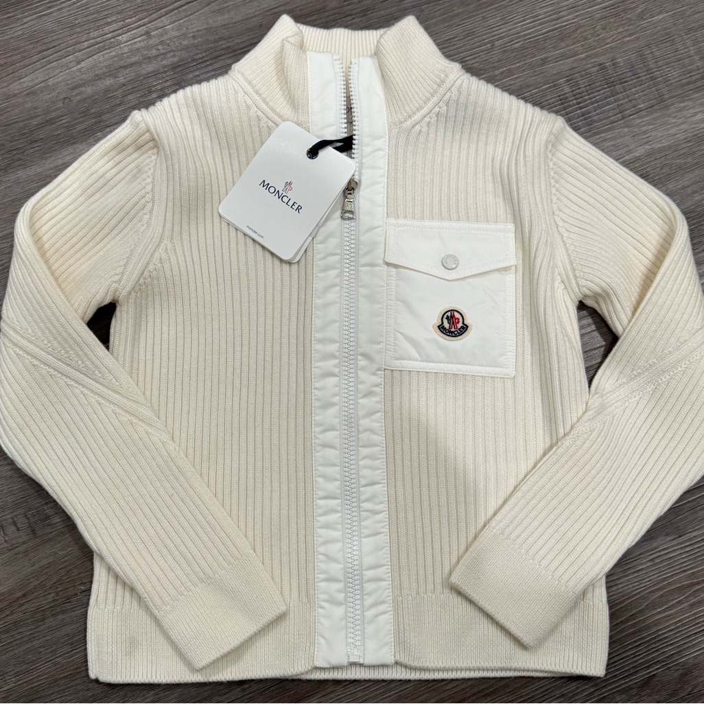 Moncler Cardigan Tricot White Zip Up Knitted Sweater Cardigan